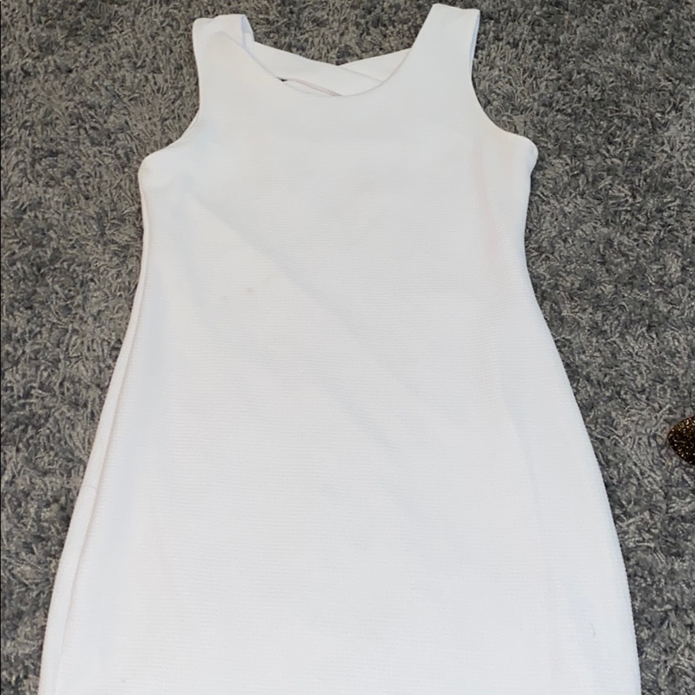 white fancy slip on dress with cross cross back - Picture 1 of 2